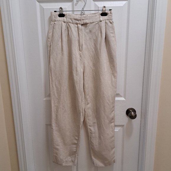 H&M Cream Pants Womens Size 8 Linen Blend Trousers Pleated Lightweight Neutral - Picture 2 of 12